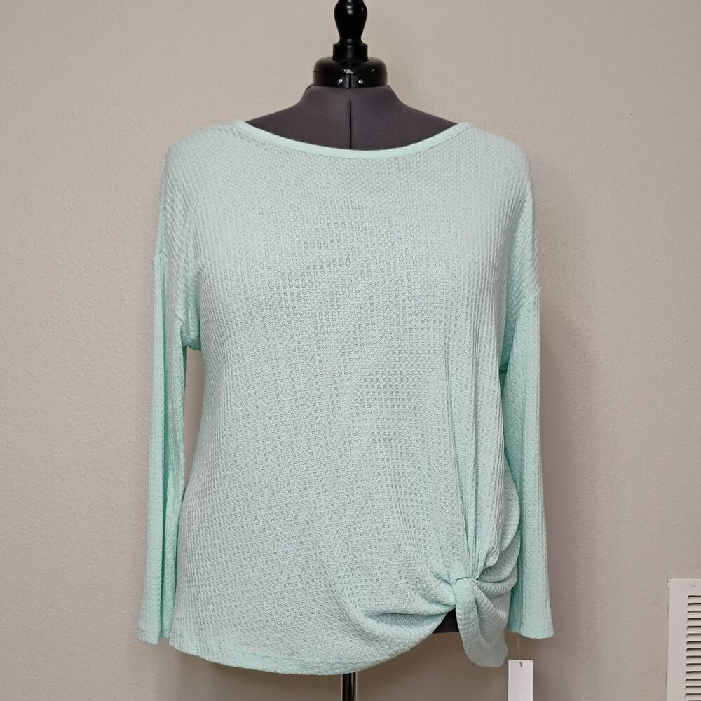 Simply Emma Women’s Plus Size Mint Green Waffle Knit Knot Front Top -Size 2X-NWT